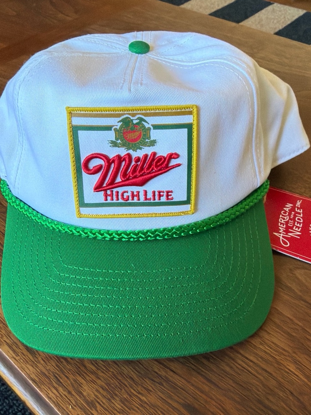 American Needle White and Green Miller High Life Patch Cap